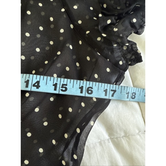 Vtg Lux Top Womens S Black Silk Polka Dot Sheer Bow Tie Romantic Coquette Retro - Picture 9 of 12